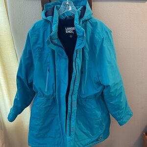Lands' End Women's Bright Teal Hooded Coat